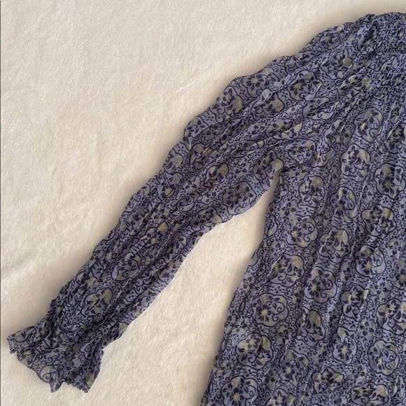 Sundance | Arabesque Smock & Ruffle Popover Cupro Boho Blouse Top Blue Iris (L) - Picture 11 of 16